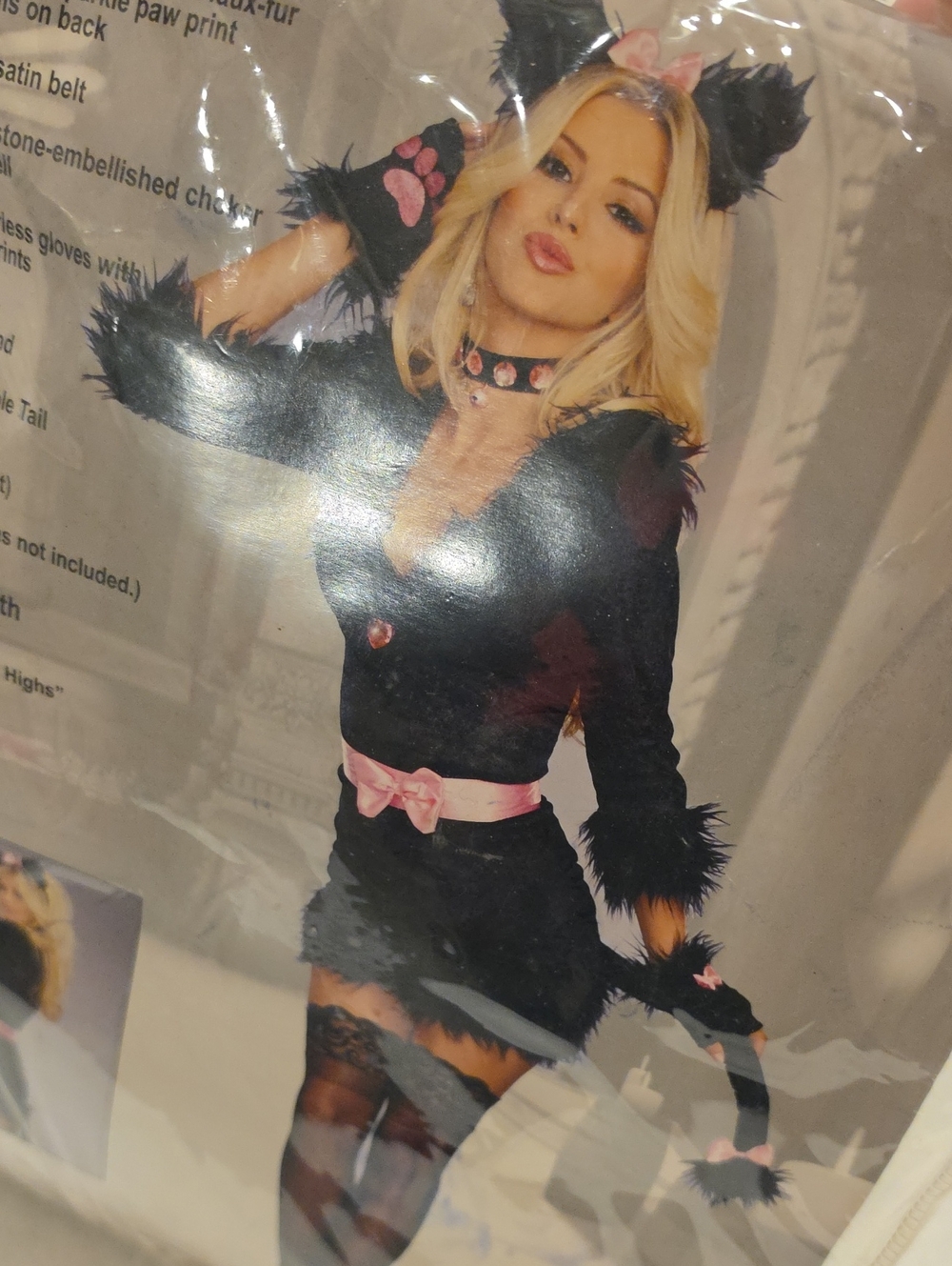 Adult Black & Pink Cat Costume Dress with Tail and Accessories Small Size